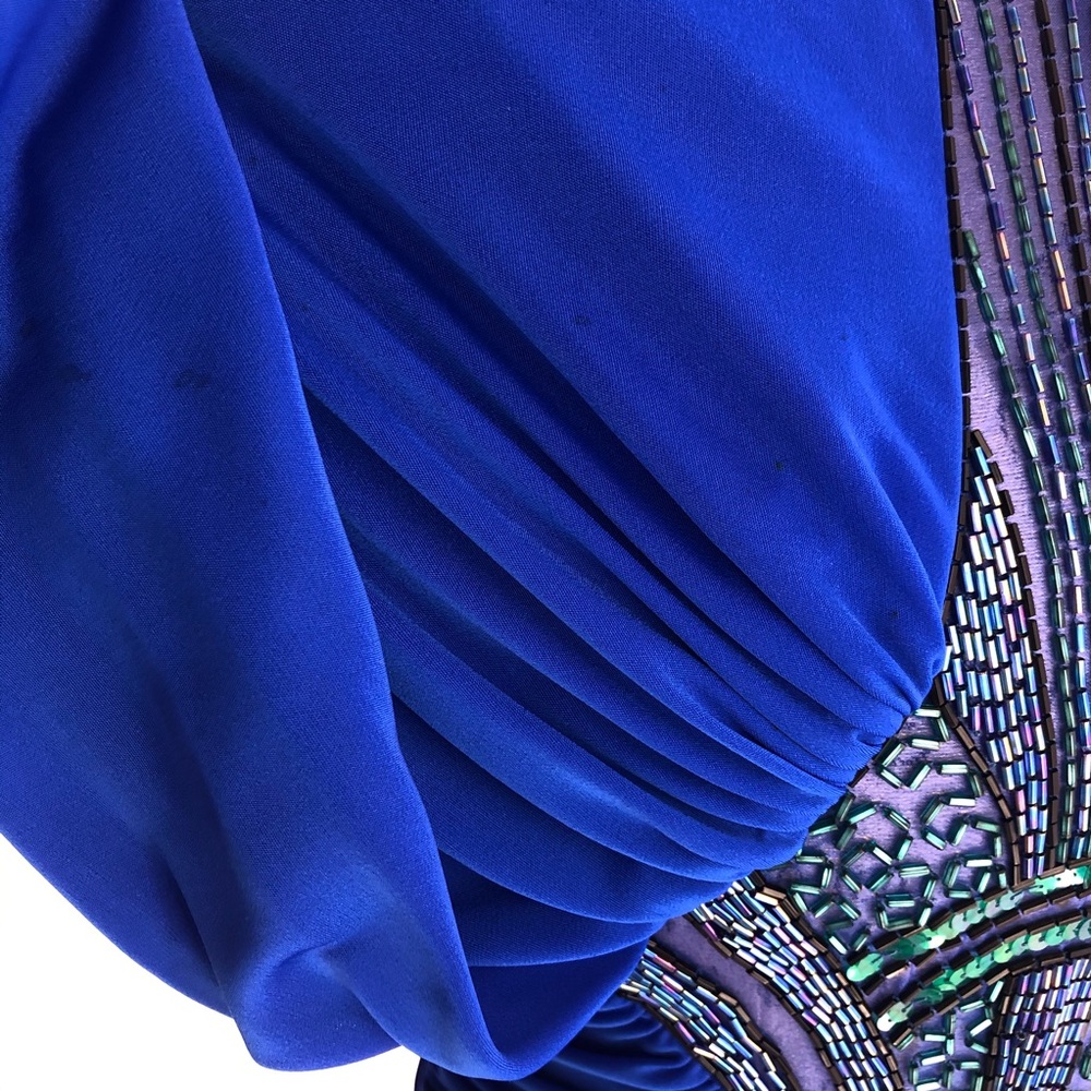 Vintage Sequin Neckline Ruched Shoulder Padded Midi Dress - Picture 5 of 15